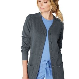 S Grey Koi Claire Cardigan Scrub Jacket